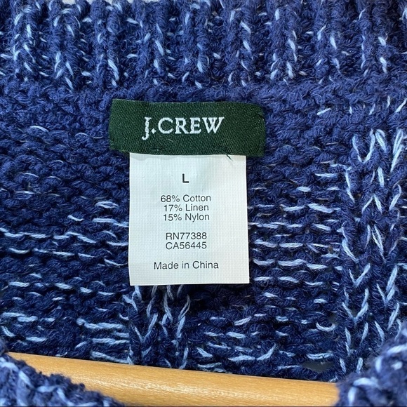 J Crew Cable Knit Sweater Blue Cream Stripe Large Pullover Crewneck Long Sleeve - Picture 3 of 6